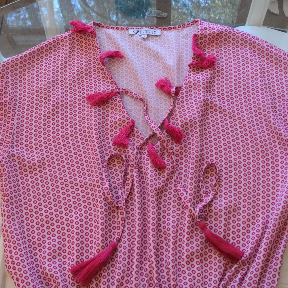 CEZELE  Pink Geometric Bohemian Summer Midi Dress Small - Picture 13 of 17